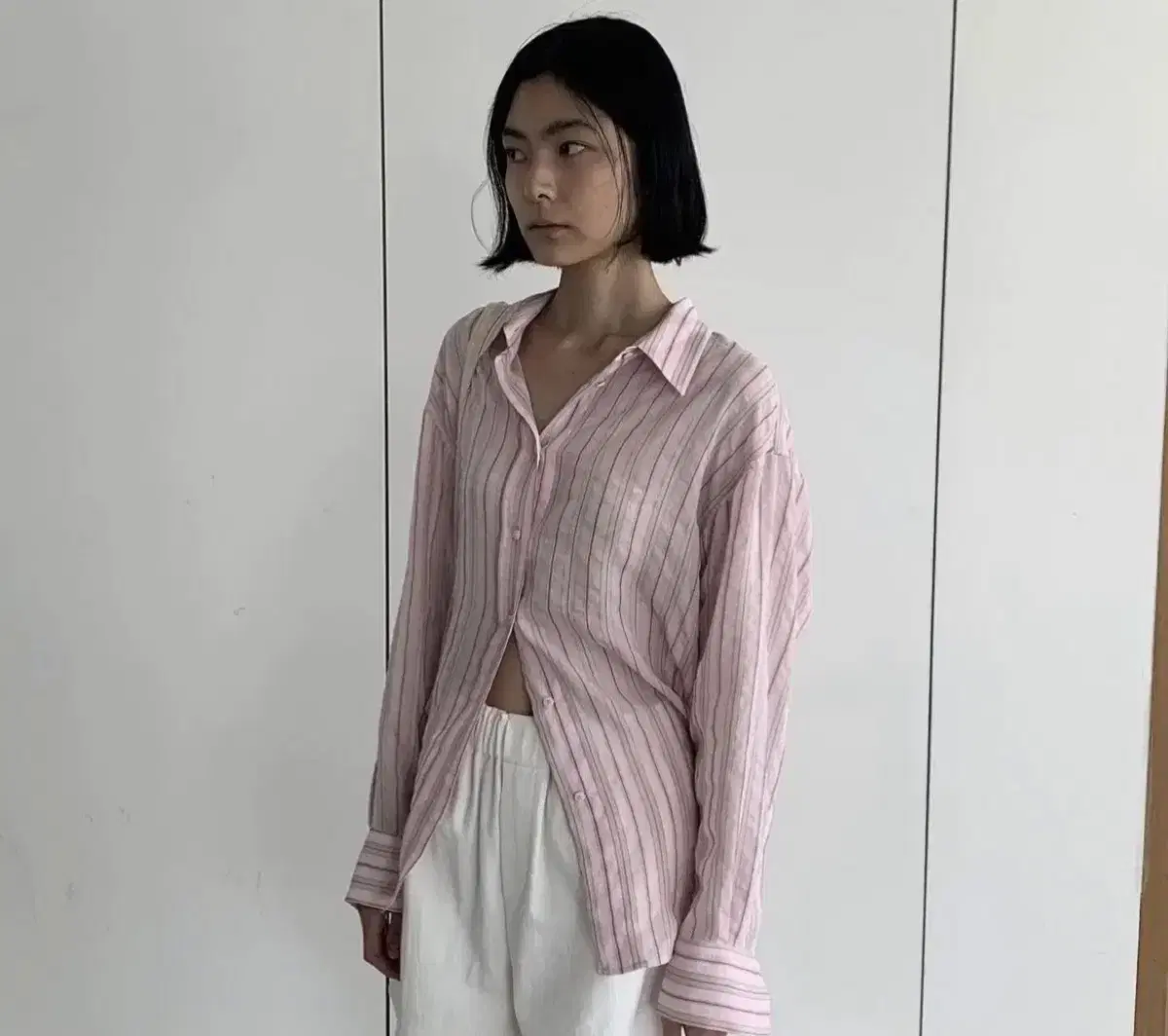 (거의 새상품)브렌다브렌든 핑크 셔츠 silky overfit shirt